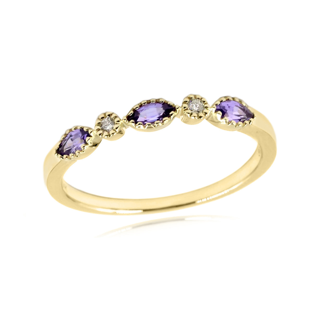 Gilded Lane 14K Gold Marquise Gemstone & Diamond Milgrain Stack Ring
