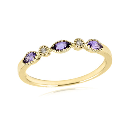 Gilded Lane 14K Gold Marquise Gemstone & Diamond Milgrain Stack Ring
