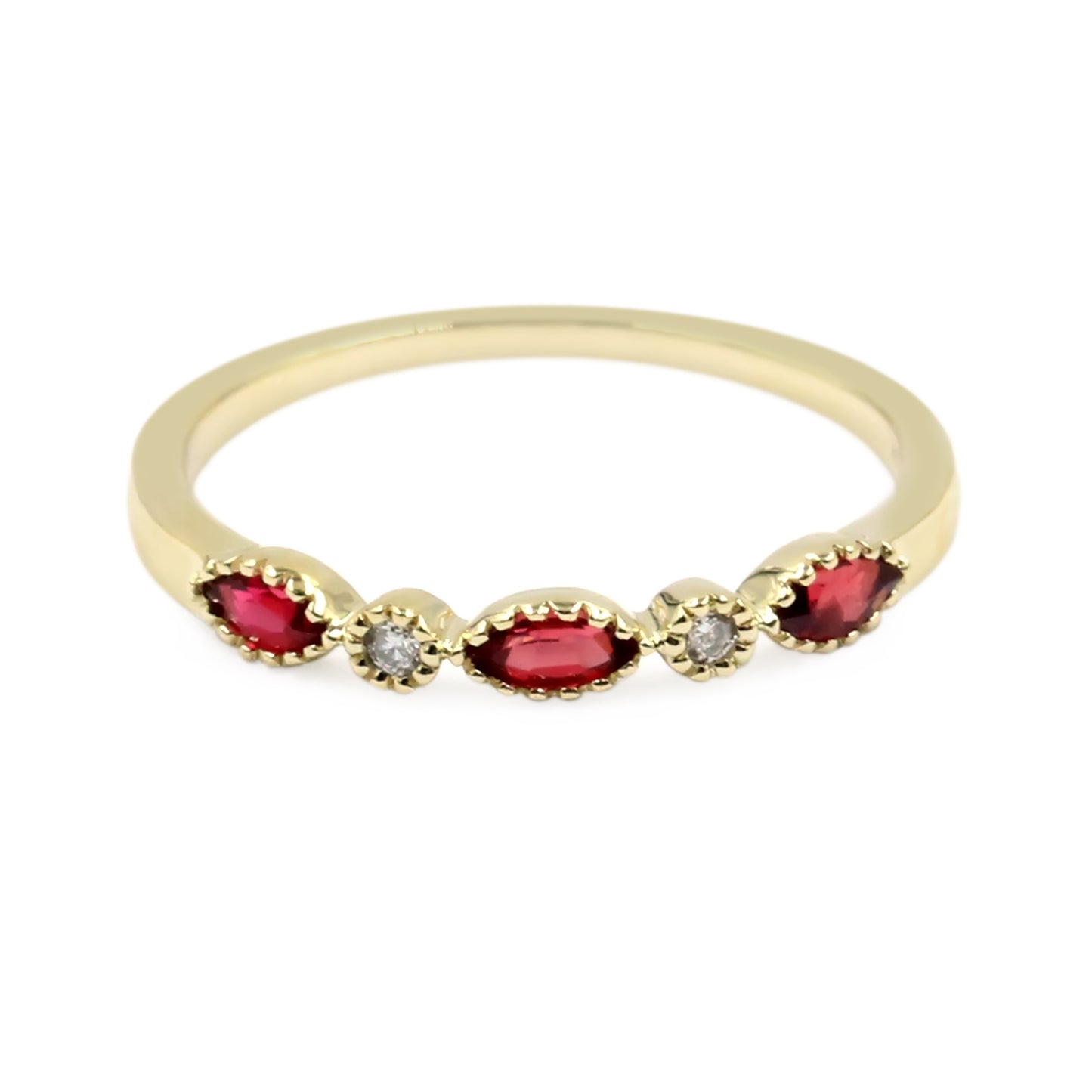 Gilded Lane 14K Gold Marquise Gemstone & Diamond Milgrain Stack Ring