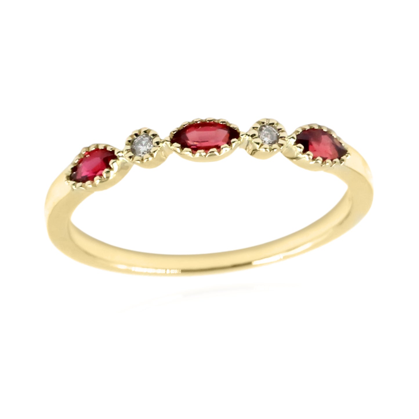 Gilded Lane 14K Gold Marquise Gemstone & Diamond Milgrain Stack Ring