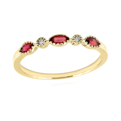 Gilded Lane 14K Gold Marquise Gemstone & Diamond Milgrain Stack Ring