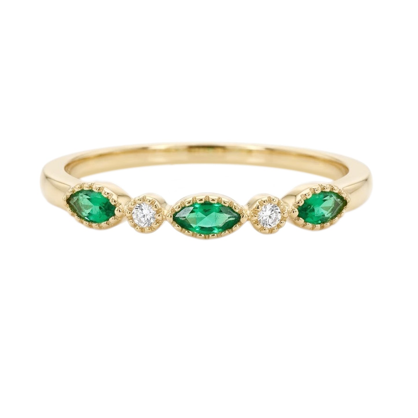 Gilded Lane 14K Gold Marquise Gemstone & Diamond Milgrain Stack Ring