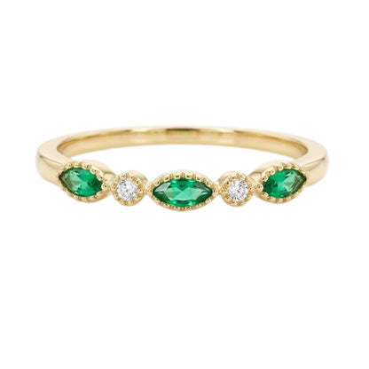 Gilded Lane 14K Gold Marquise Gemstone & Diamond Milgrain Stack Ring