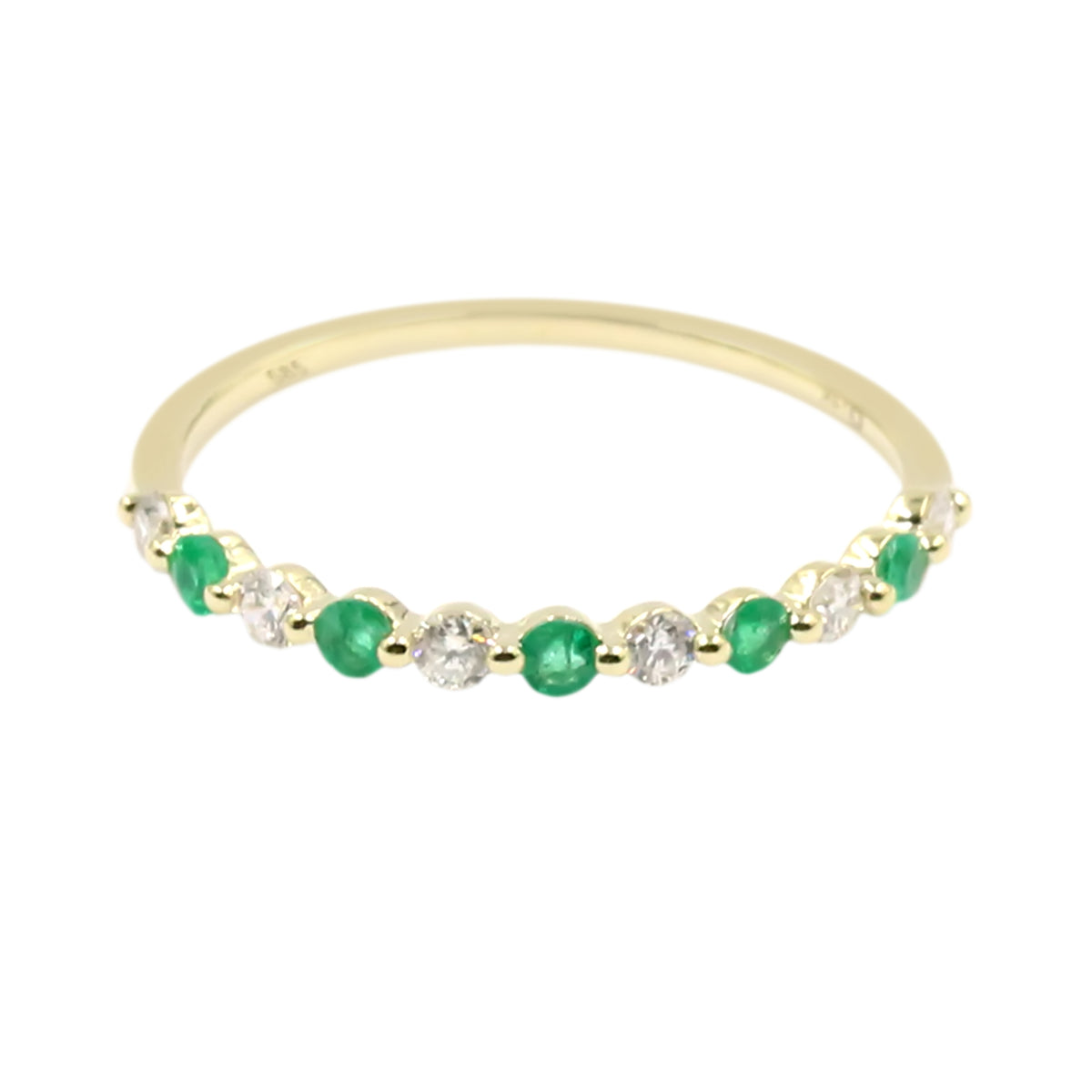 Gilded Lane 14K Gold Zambian Emerald & Diamond Alternating Stack Ring