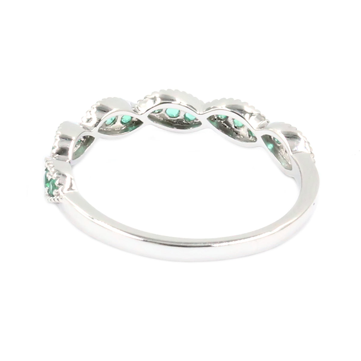 Gilded Lane 14K Gold Zambian Emerald Milgrain Twisted Stack Ring