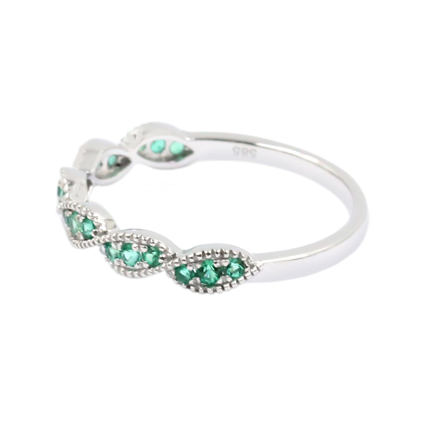 Gilded Lane 14K Gold Zambian Emerald Milgrain Twisted Stack Ring