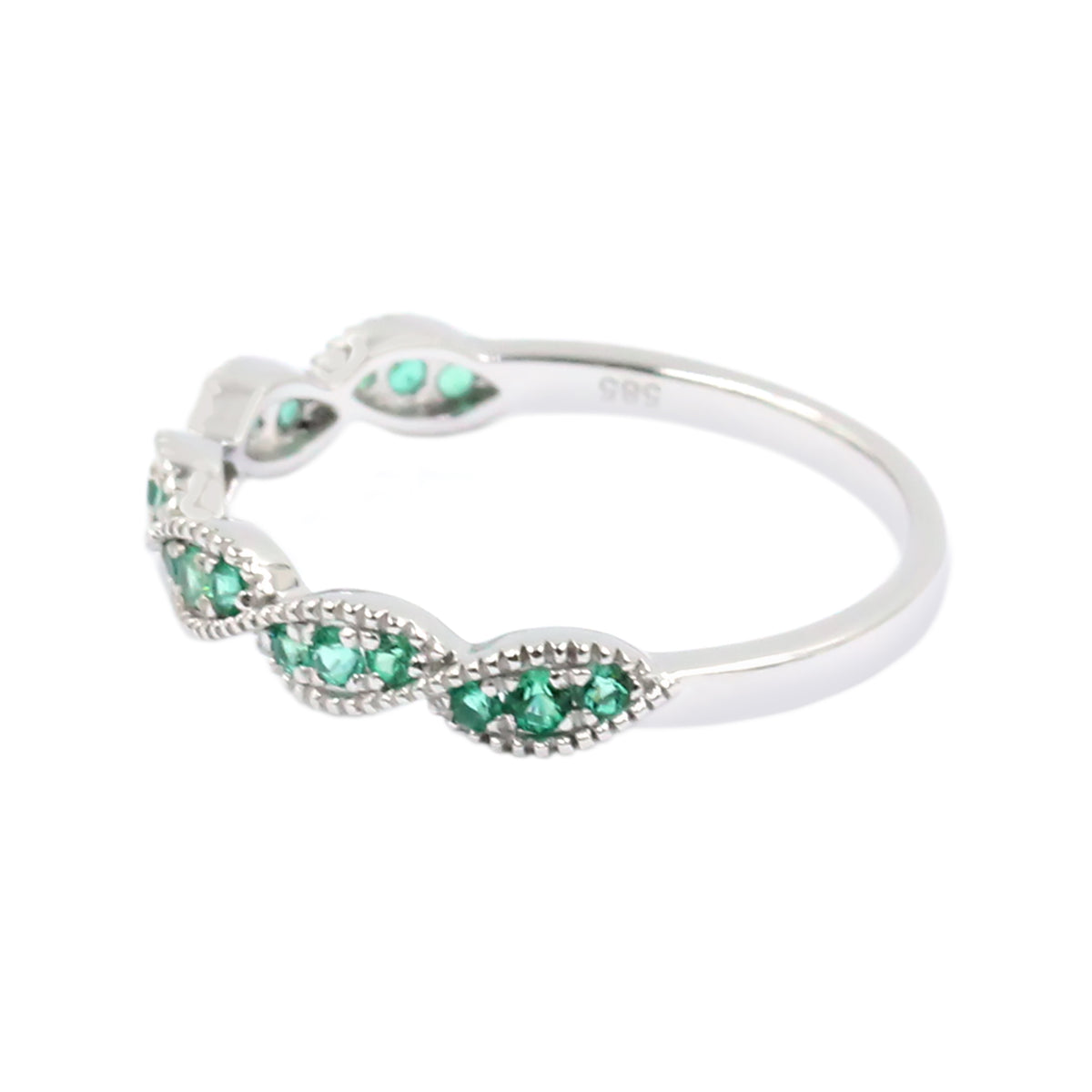 Gilded Lane 14K Gold Zambian Emerald Milgrain Twisted Stack Ring