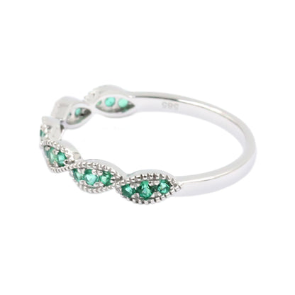 Gilded Lane 14K Gold Zambian Emerald Milgrain Twisted Stack Ring