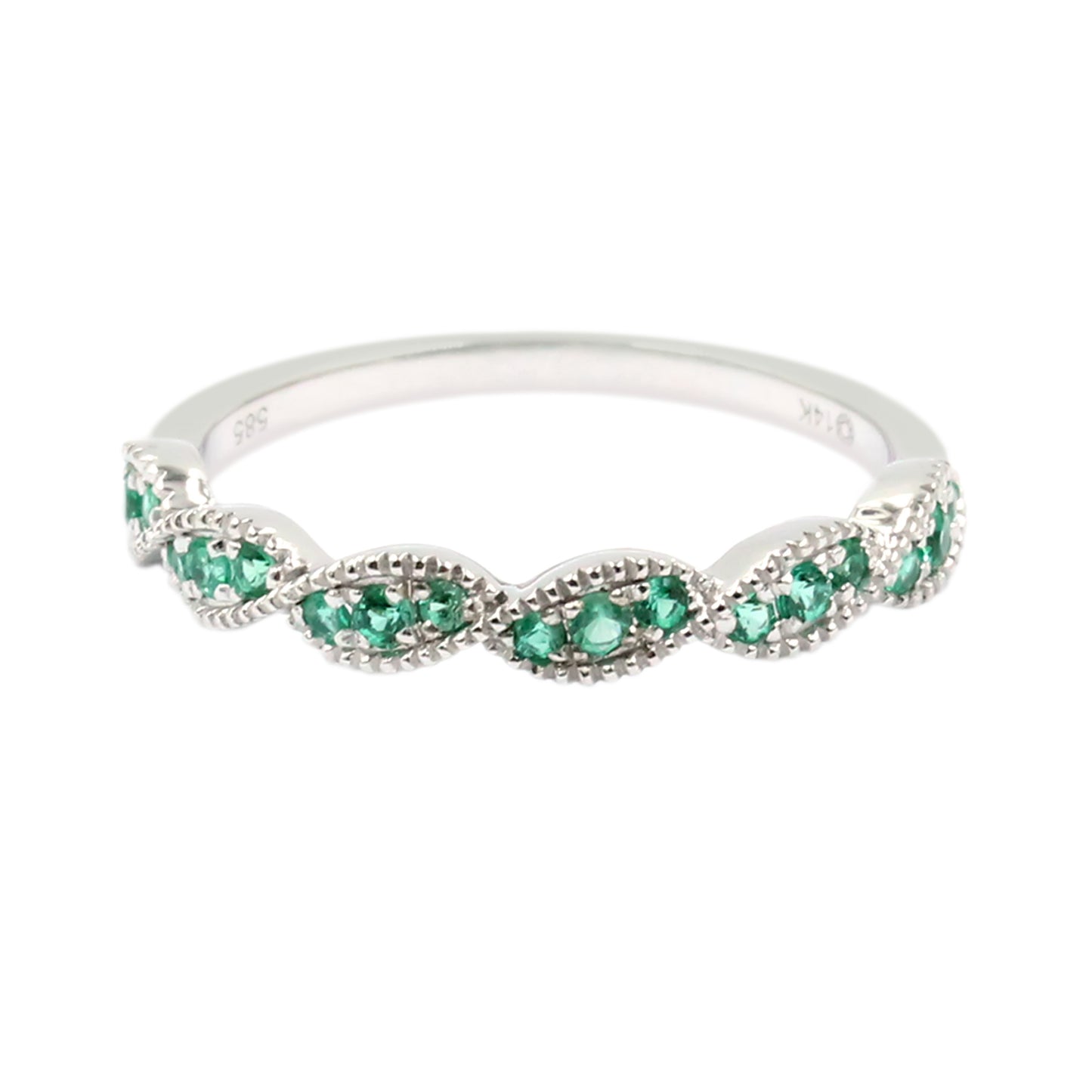 Gilded Lane 14K Gold Zambian Emerald Milgrain Twisted Stack Ring