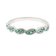 Gilded Lane 14K Gold Zambian Emerald Milgrain Twisted Stack Ring