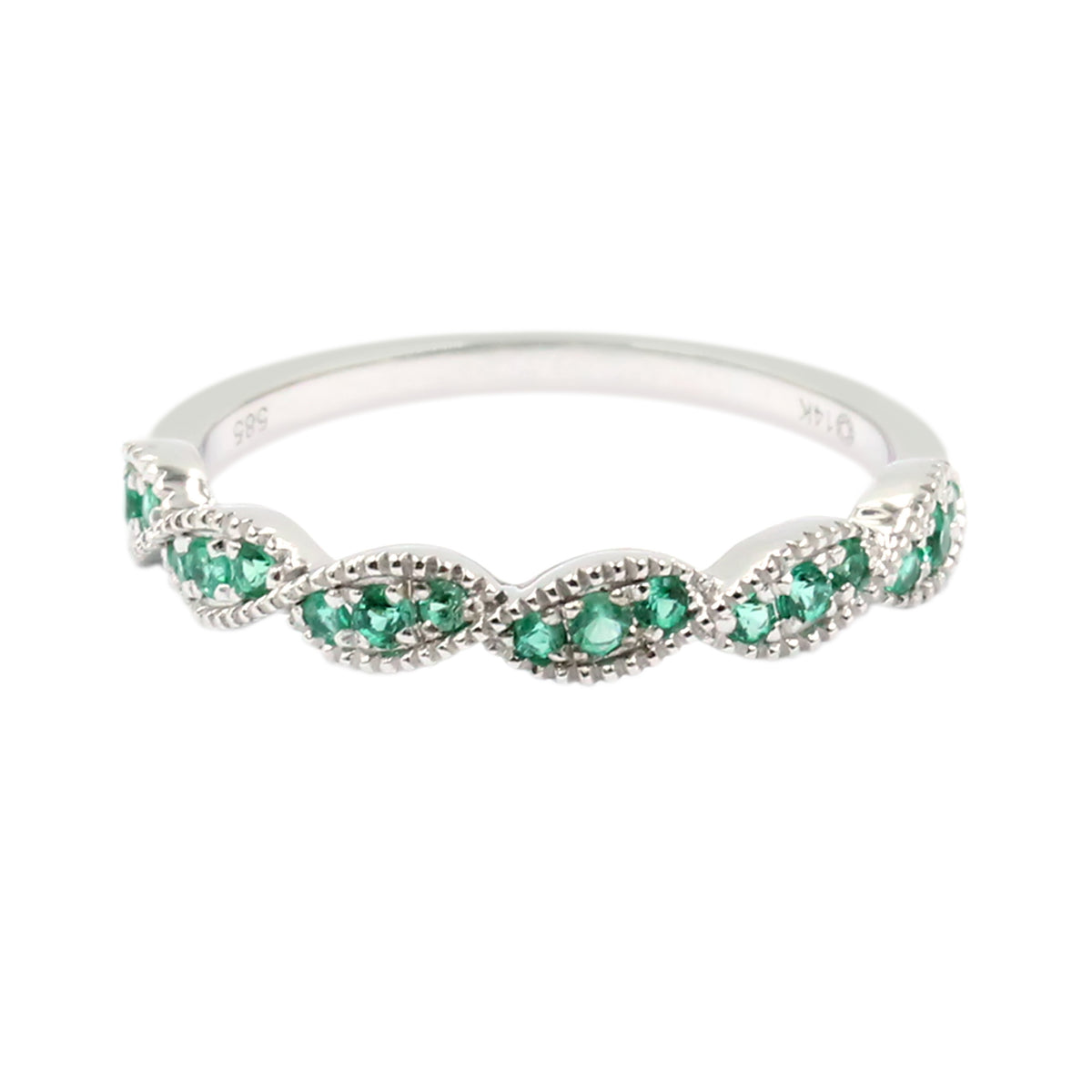 Gilded Lane 14K Gold Zambian Emerald Milgrain Twisted Stack Ring