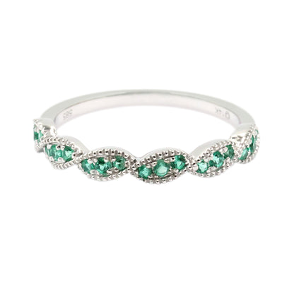 Gilded Lane 14K Gold Zambian Emerald Milgrain Twisted Stack Ring