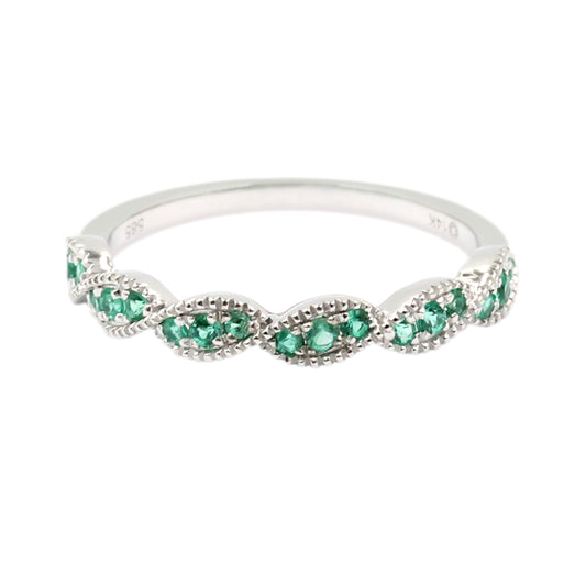 Gilded Lane 14K Gold Zambian Emerald Milgrain Twisted Stack Ring