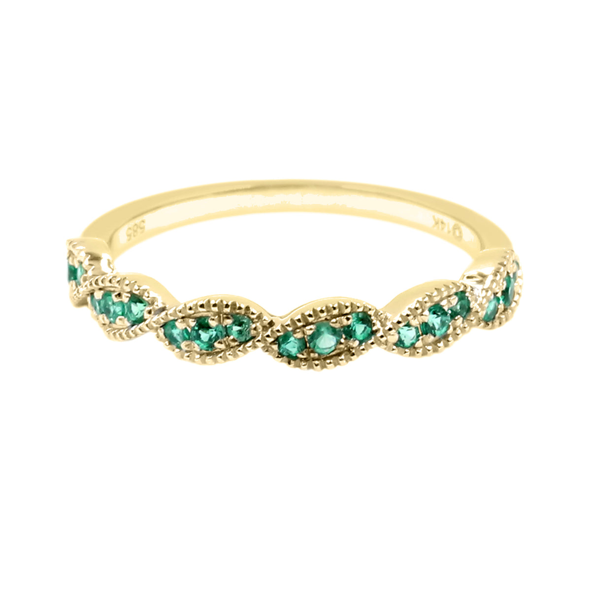 Gilded Lane 14K Gold Zambian Emerald Milgrain Twisted Stack Ring