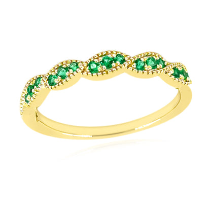 Gilded Lane 14K Gold Zambian Emerald Milgrain Twisted Stack Ring