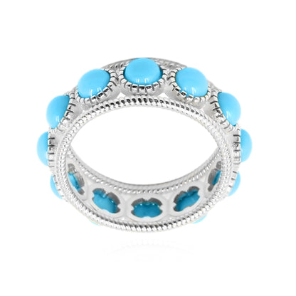 Sterling Silver 4mm Round Sleeping Beauty Turq Beaded Border Eternity Band Ring