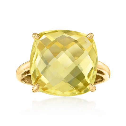 Pinctore 18K Gold Plated 14mm Checkerboard-Cut Ouro Verde Solitaire Ring