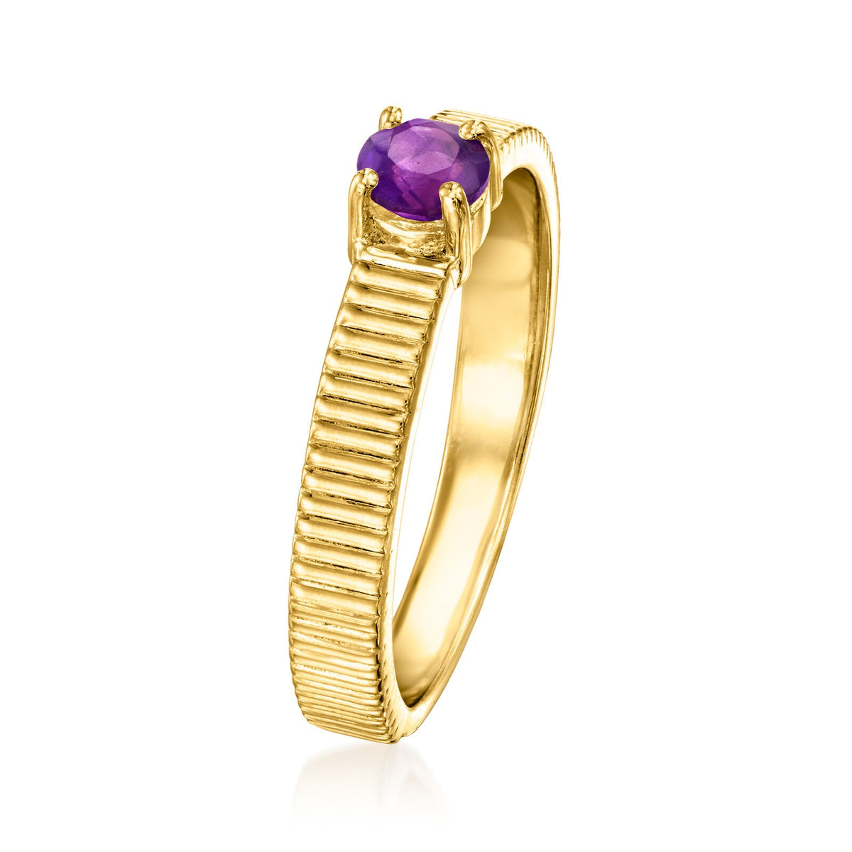 Gem Treasures 18K Gold Plated 4mm Gemstone Solitaire Textured Ring
