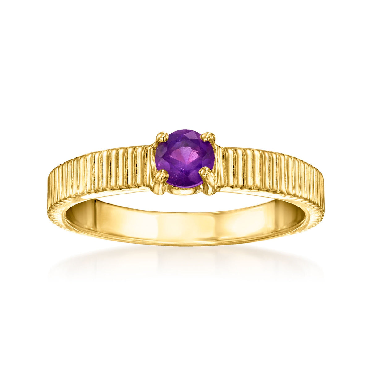 Gem Treasures 18K Gold Plated 4mm Gemstone Solitaire Textured Ring