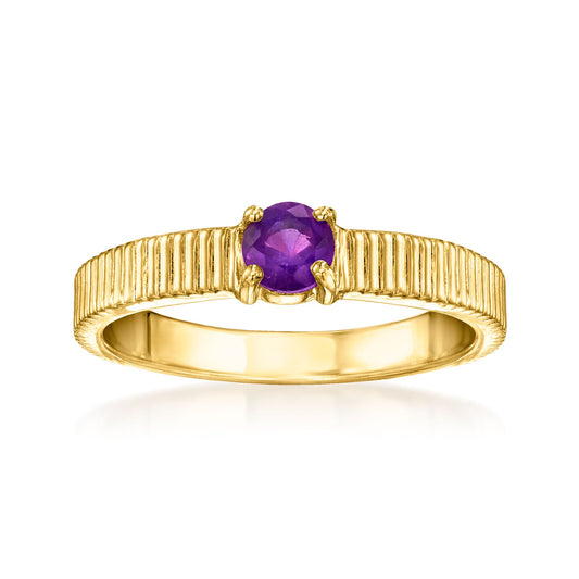 Pinctore 18K Gold Plated 4mm Gemstone Solitaire Textured Ring