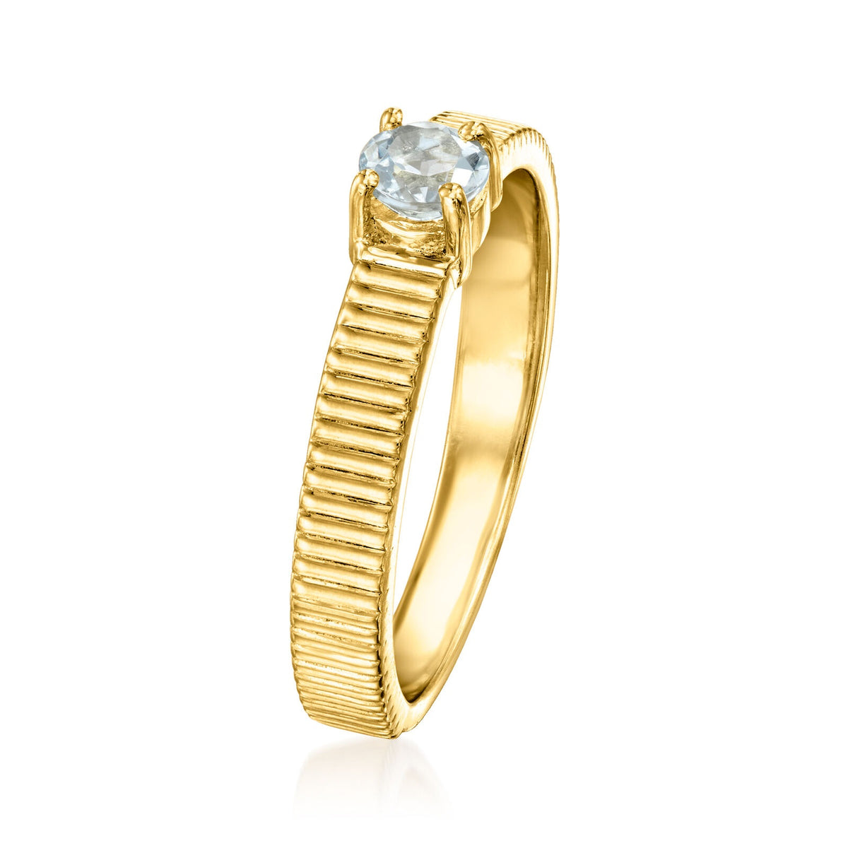 Gem Treasures 18K Gold Plated 4mm Gemstone Solitaire Textured Ring