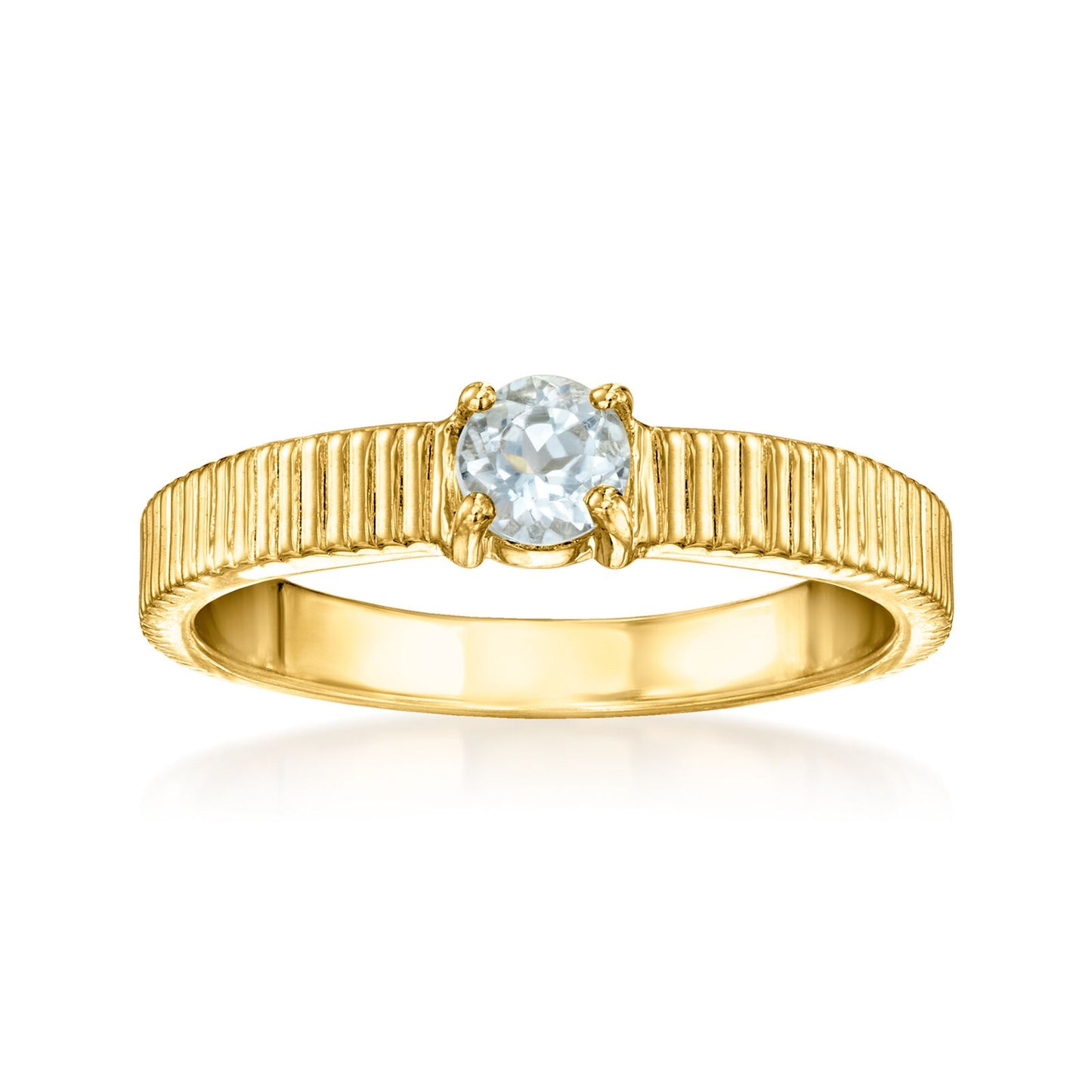 Pinctore 18K Gold Plated 4mm Gemstone Solitaire Textured Ring