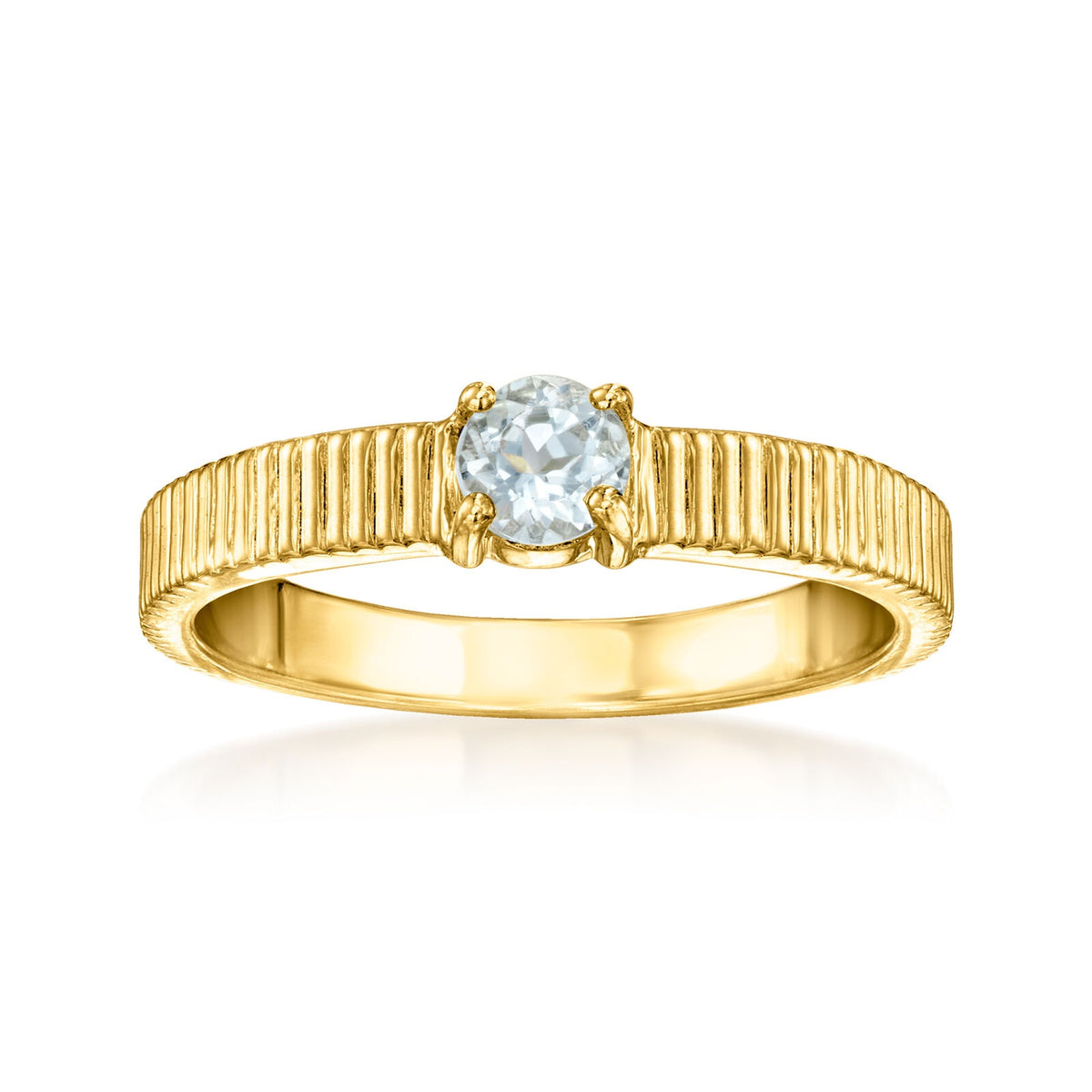 Gem Treasures 18K Gold Plated 4mm Gemstone Solitaire Textured Ring