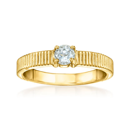 Pinctore 18K Gold Plated 4mm Gemstone Solitaire Textured Ring