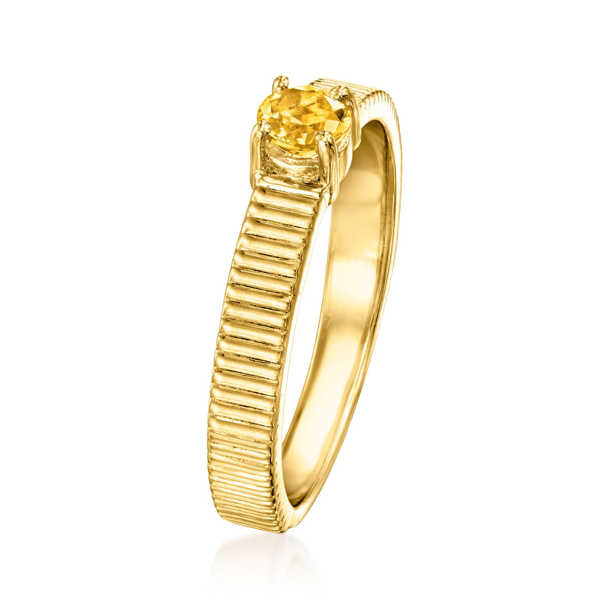 Gem Treasures 18K Gold Plated 4mm Gemstone Solitaire Textured Ring