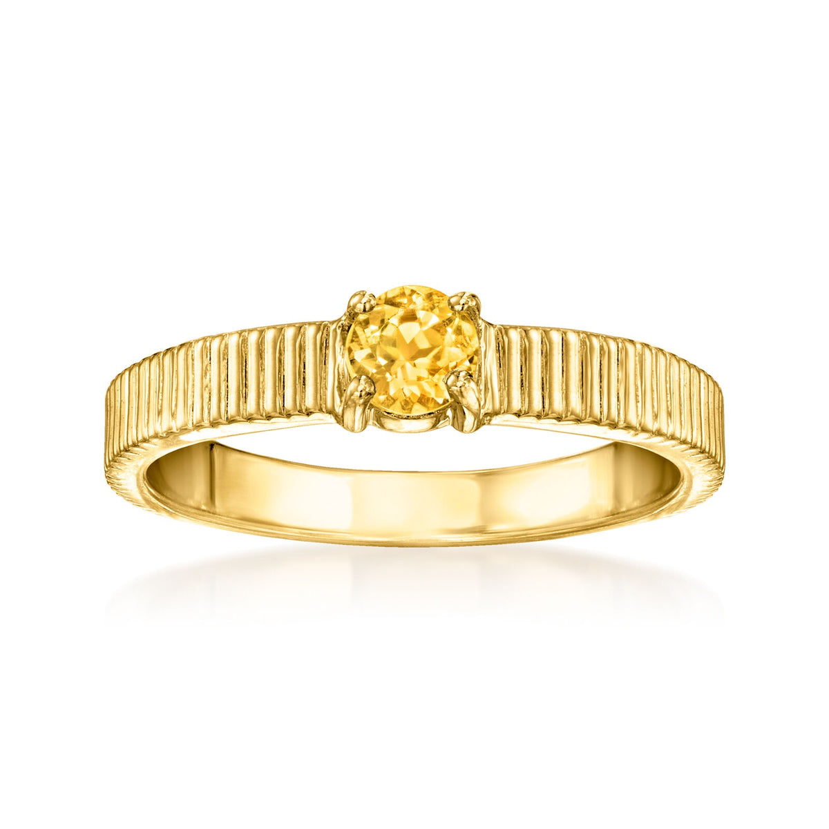 Gem Treasures 18K Gold Plated 4mm Gemstone Solitaire Textured Ring