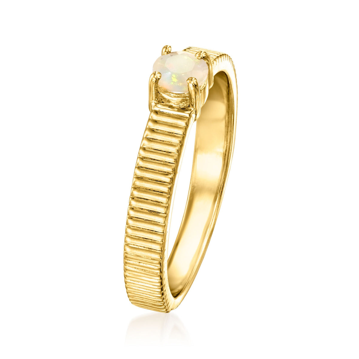 Gem Treasures 18K Gold Plated 4mm Gemstone Solitaire Textured Ring