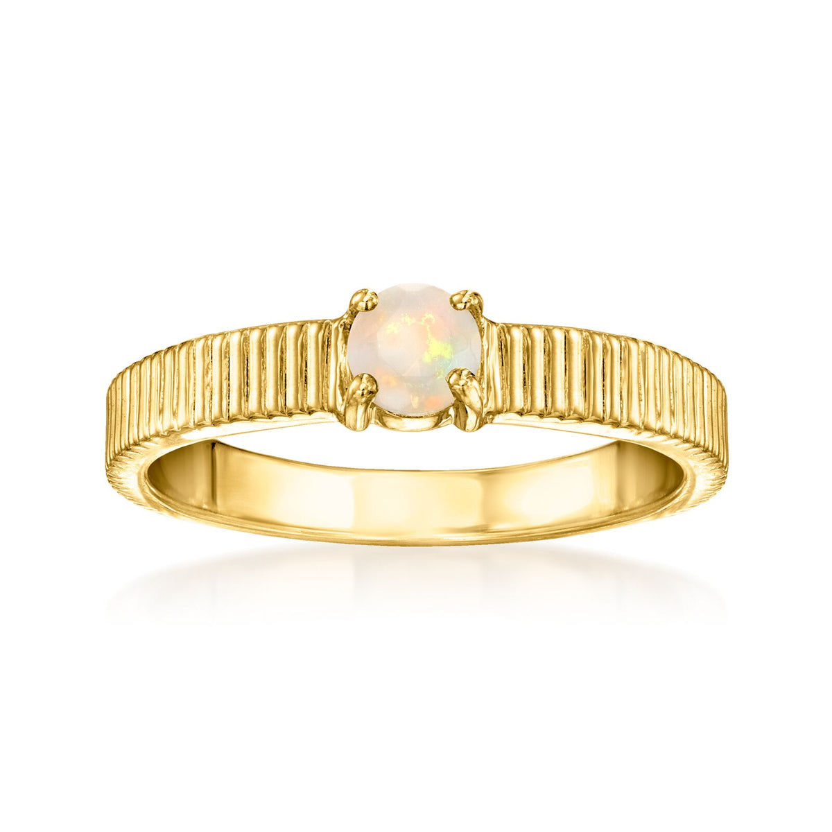 Gem Treasures 18K Gold Plated 4mm Gemstone Solitaire Textured Ring