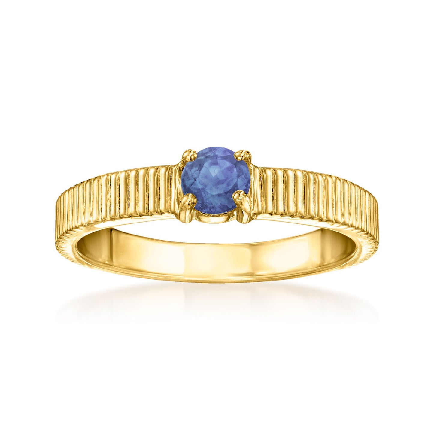 Pinctore 18K Gold Plated 4mm Gemstone Solitaire Textured Ring