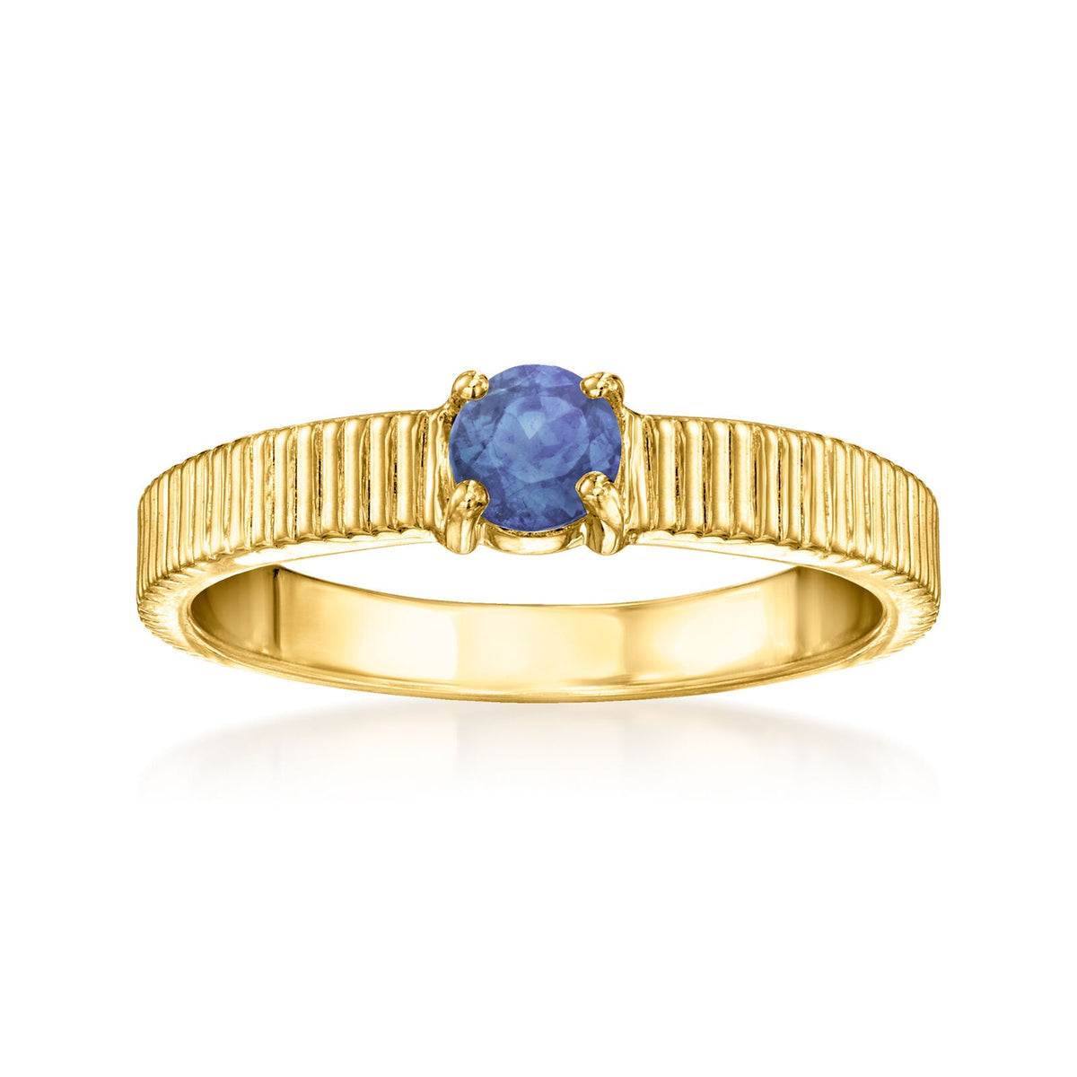 Gem Treasures 18K Gold Plated 4mm Gemstone Solitaire Textured Ring