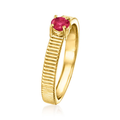 Pinctore 18K Gold Plated 4mm Gemstone Solitaire Textured Ring
