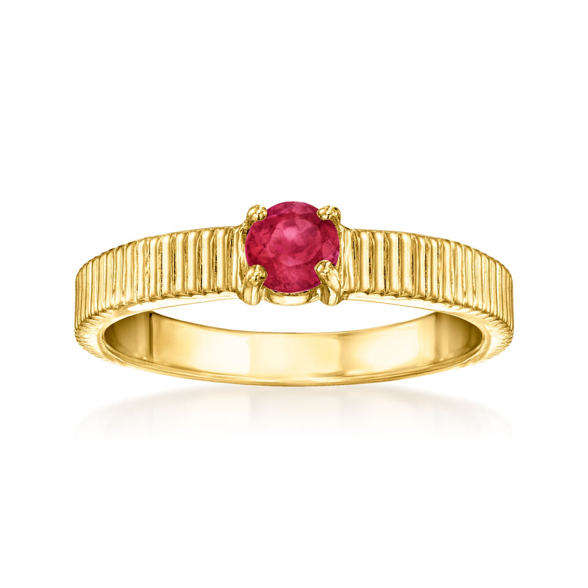 Gem Treasures 18K Gold Plated 4mm Gemstone Solitaire Textured Ring
