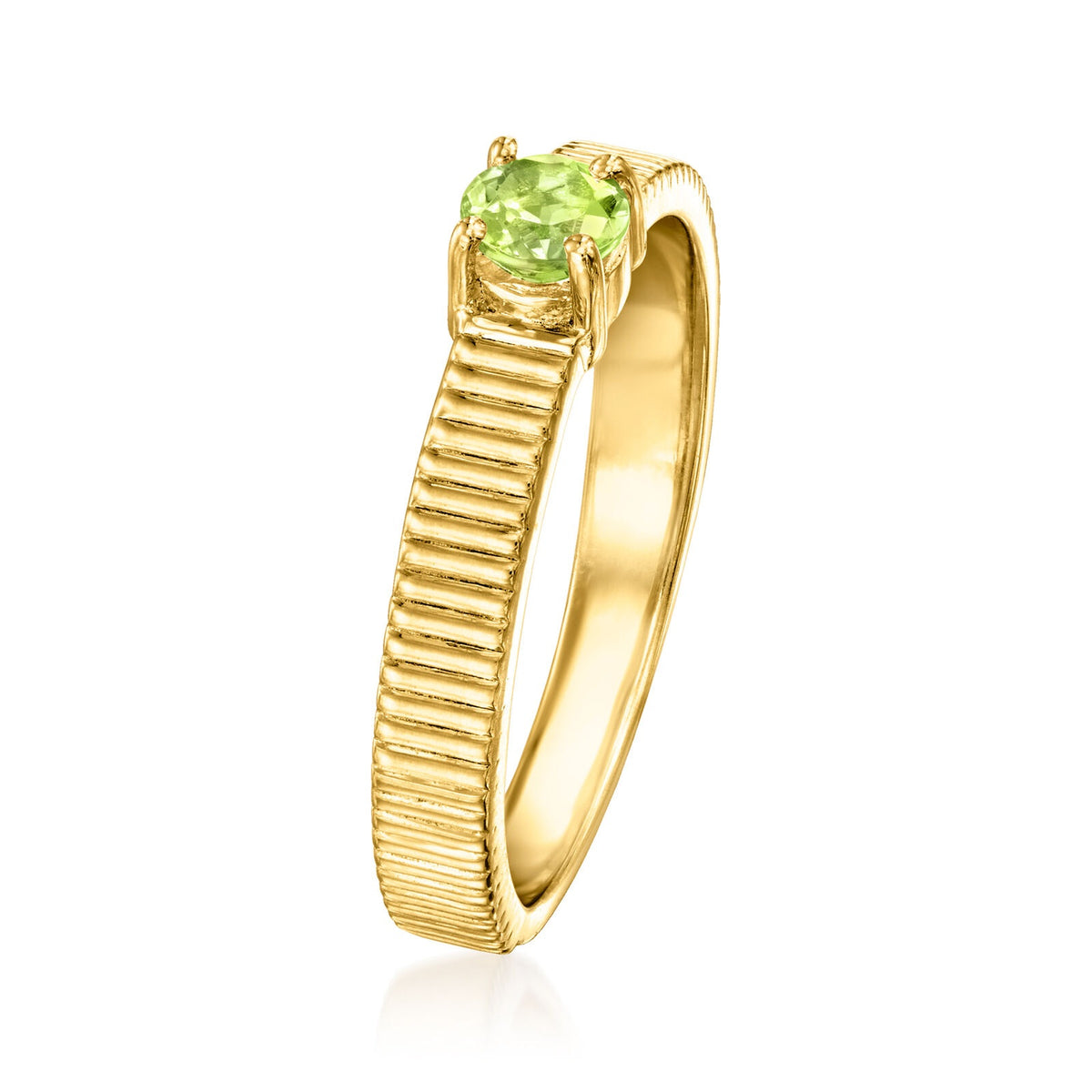 Gem Treasures 18K Gold Plated 4mm Gemstone Solitaire Textured Ring