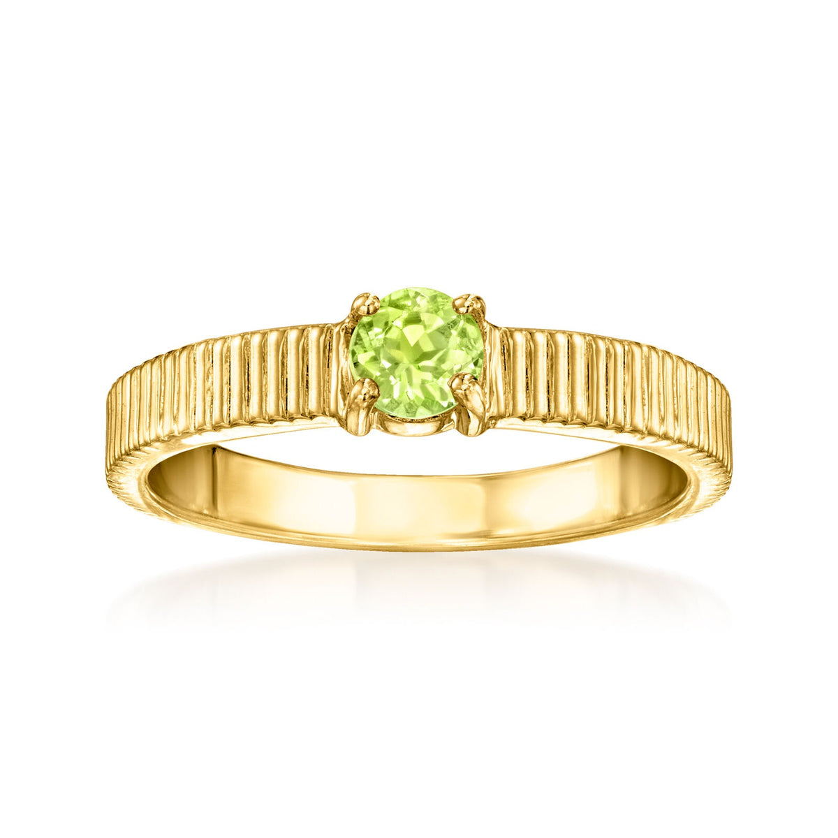 Gem Treasures 18K Gold Plated 4mm Gemstone Solitaire Textured Ring