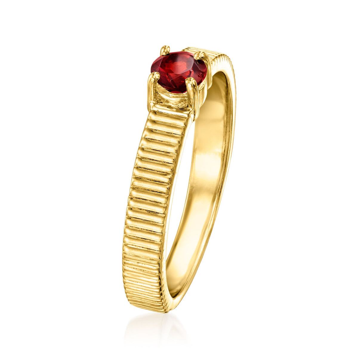 Gem Treasures 18K Gold Plated 4mm Gemstone Solitaire Textured Ring