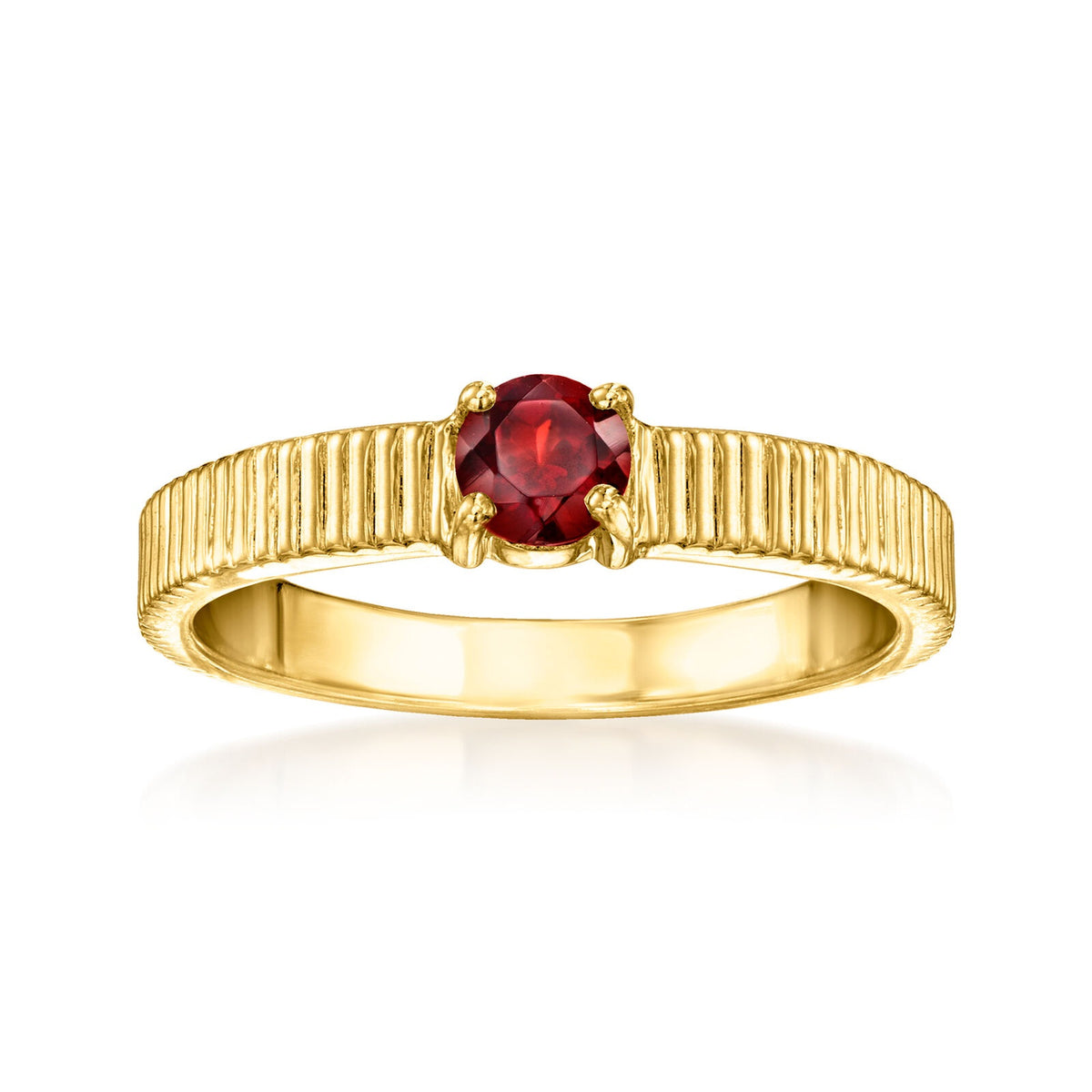 Gem Treasures 18K Gold Plated 4mm Gemstone Solitaire Textured Ring