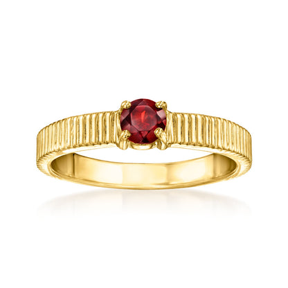 Pinctore 18K Gold Plated 4mm Gemstone Solitaire Textured Ring