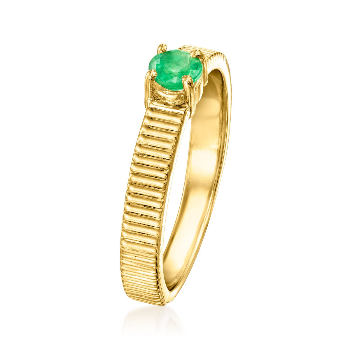 Gem Treasures 18K Gold Plated 4mm Gemstone Solitaire Textured Ring