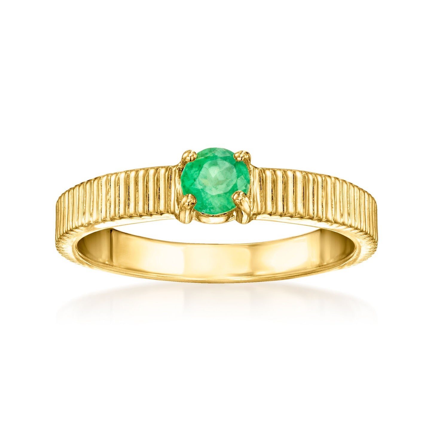 Pinctore 18K Gold Plated 4mm Gemstone Solitaire Textured Ring