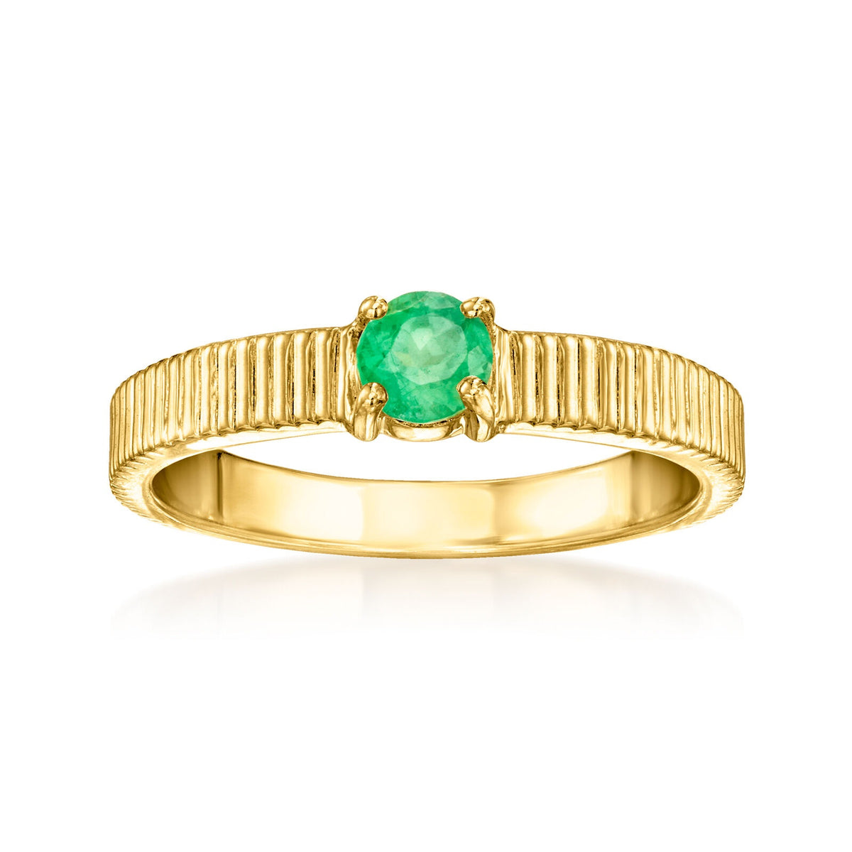 Gem Treasures 18K Gold Plated 4mm Gemstone Solitaire Textured Ring