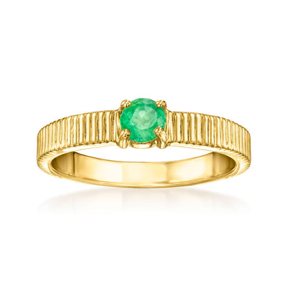 Pinctore 18K Gold Plated 4mm Gemstone Solitaire Textured Ring
