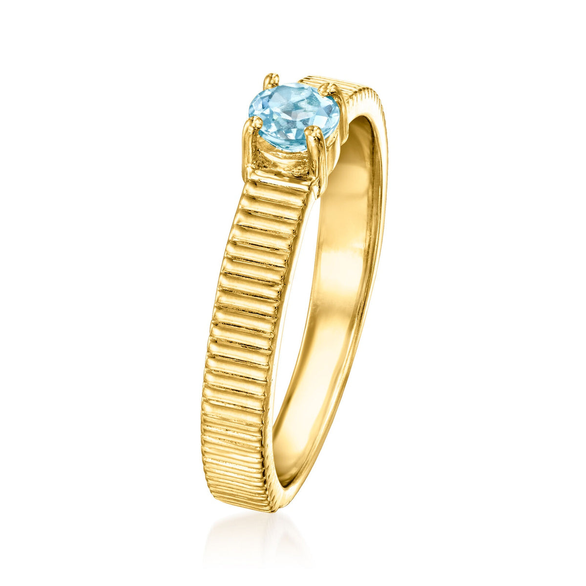 Gem Treasures 18K Gold Plated 4mm Gemstone Solitaire Textured Ring