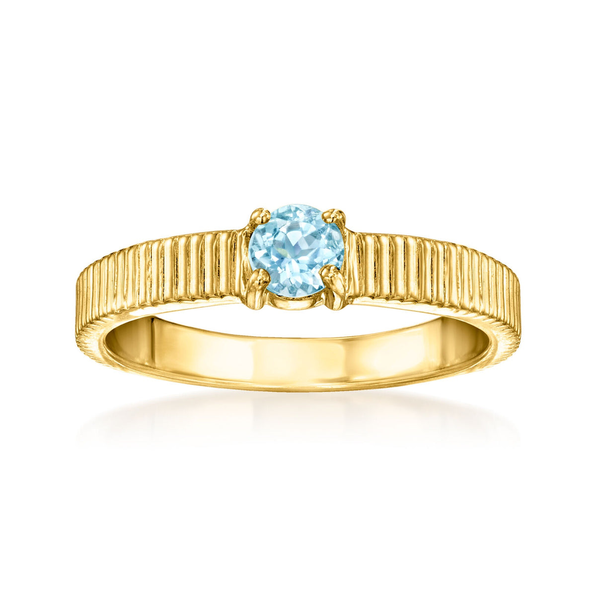Gem Treasures 18K Gold Plated 4mm Gemstone Solitaire Textured Ring