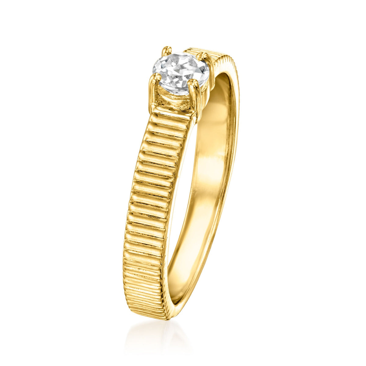 Gem Treasures 18K Gold Plated 4mm Gemstone Solitaire Textured Ring