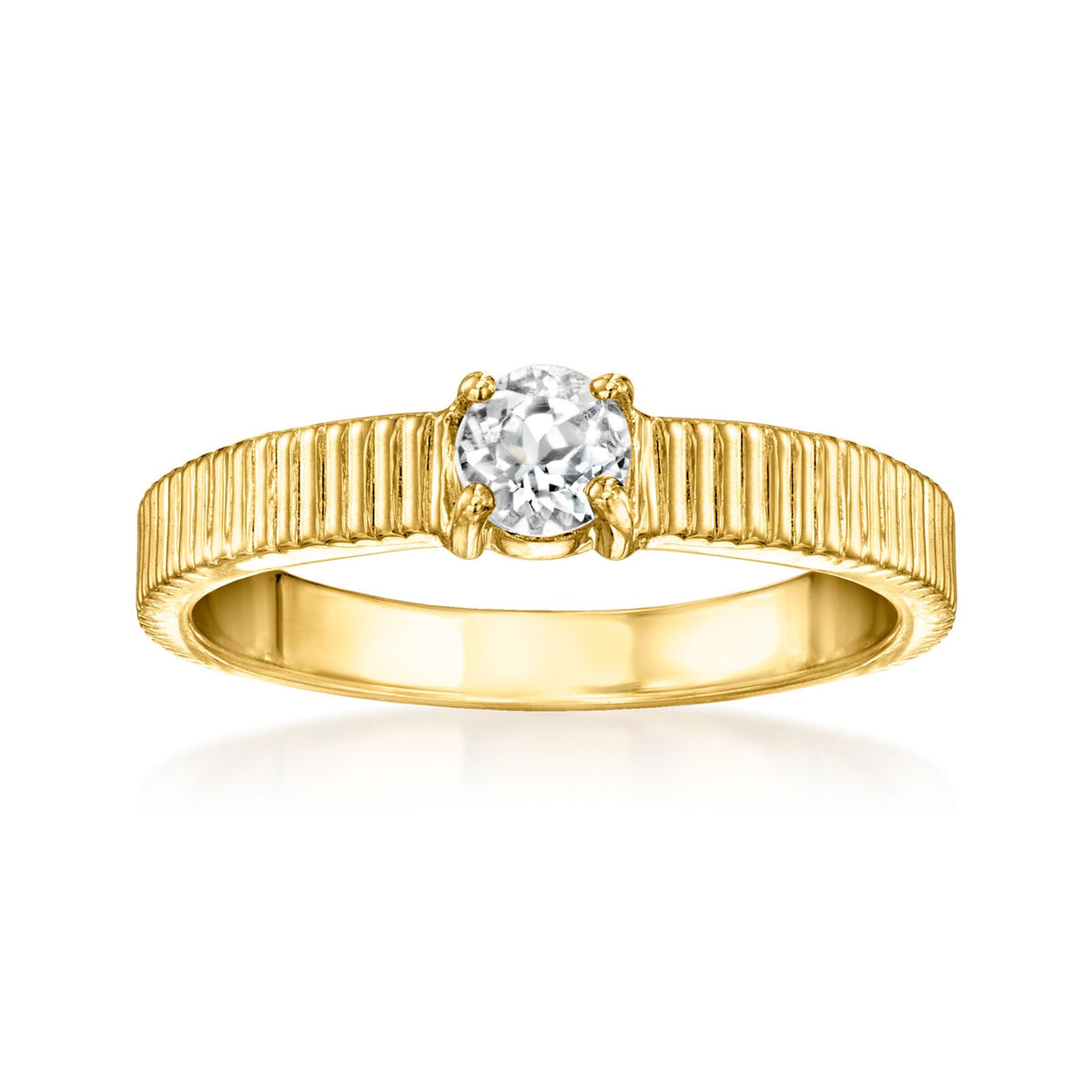 Gem Treasures 18K Gold Plated 4mm Gemstone Solitaire Textured Ring