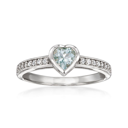 Pinctore Sterling Silver 5mm Heart-Shaped Aquamarine Bezel Set Ring
